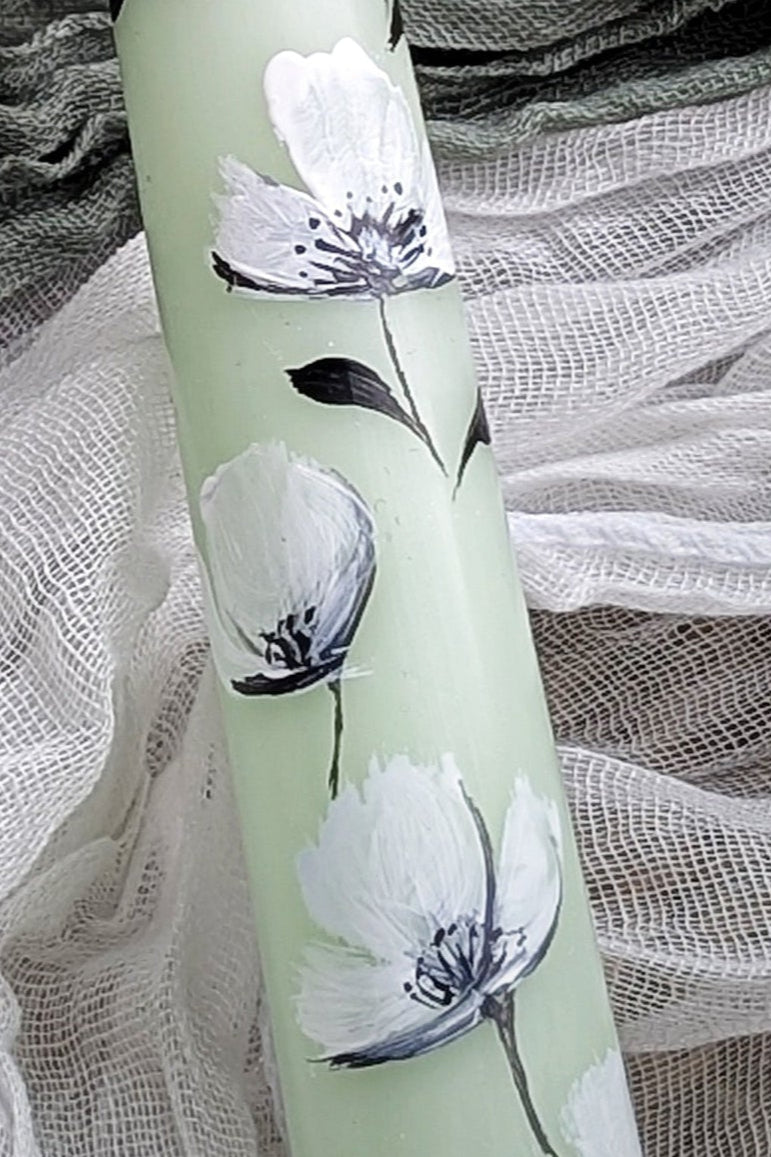 Decorative Hand-Painted Pillar Candle - 14cm Ivory (Medium)